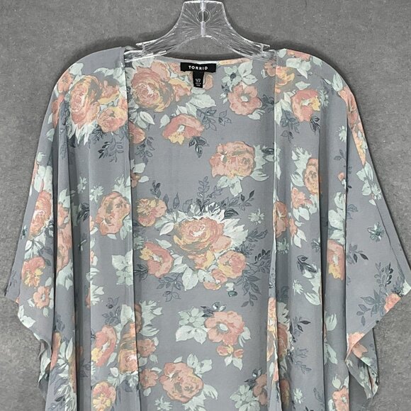 Torrid Cardigan Floral Kimono Womens 1X‎ Multicolor Sheer Open Front Lightweight - Picture 4 of 13